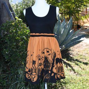 Sourpuss Sleeveless Halloween Dress Orange, Black